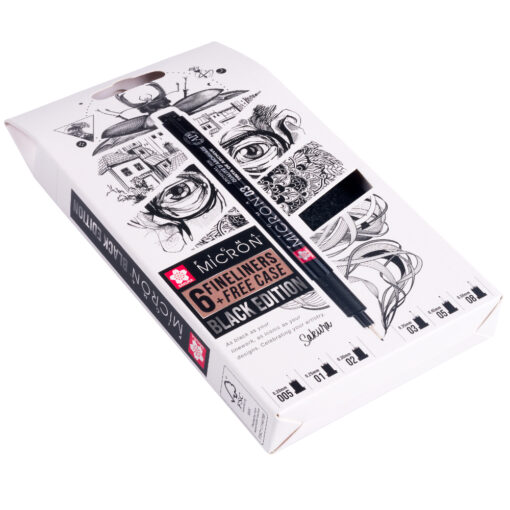 Sakura Pigma Micron Black Edition Set van 6 + gratis etui - Afbeelding 2